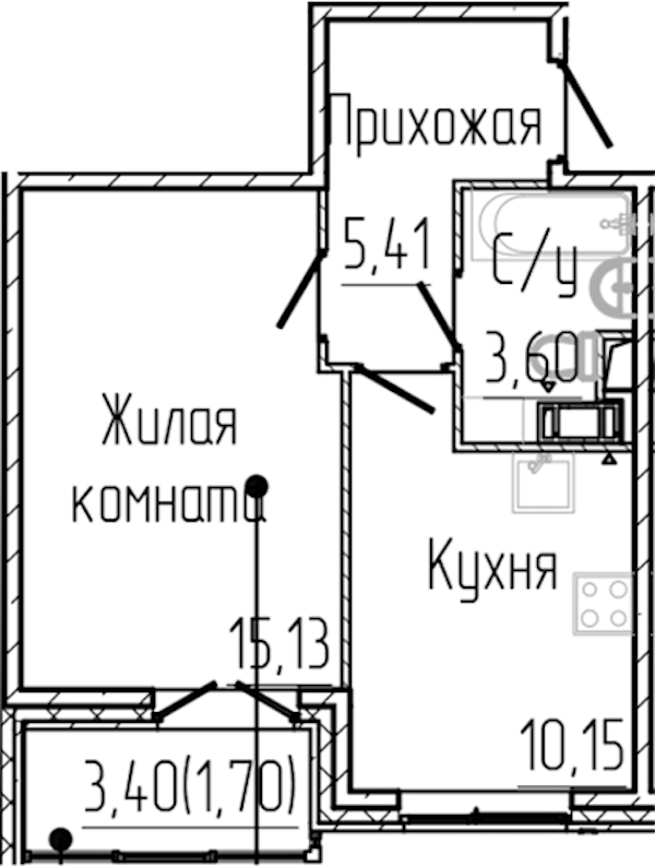 1-комнатная квартира 35.99 м², 8/8 эт., ЖК «SERTOLOVO PARK»